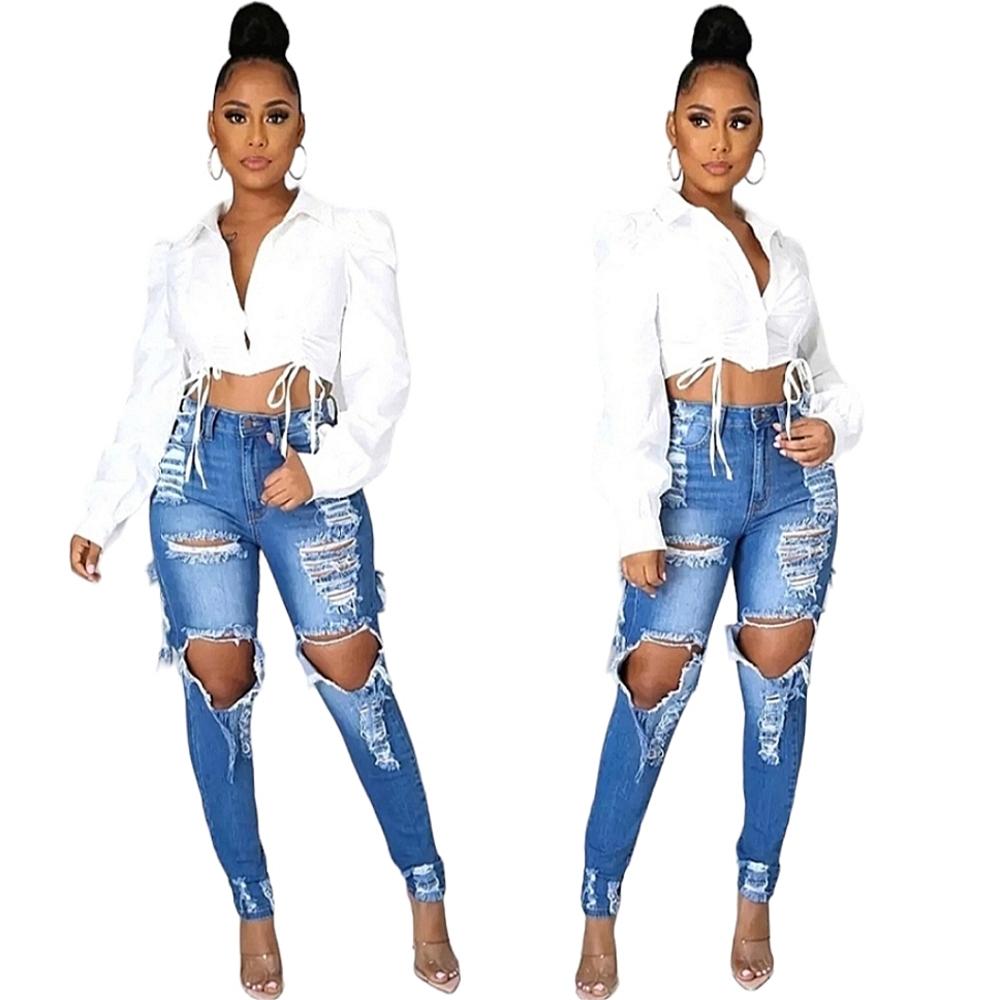 ❤️Extreme Distressed Women's Skinny Denim Blue Jeans💎